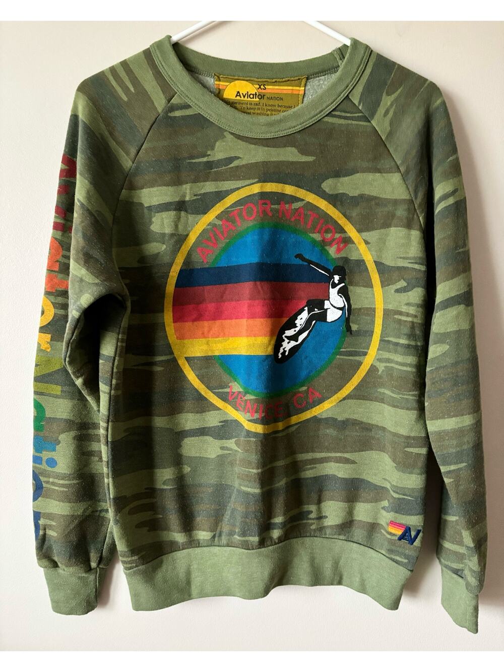 AVIATOR NATION Camo Crewneck Sweatshirt Venice California XS